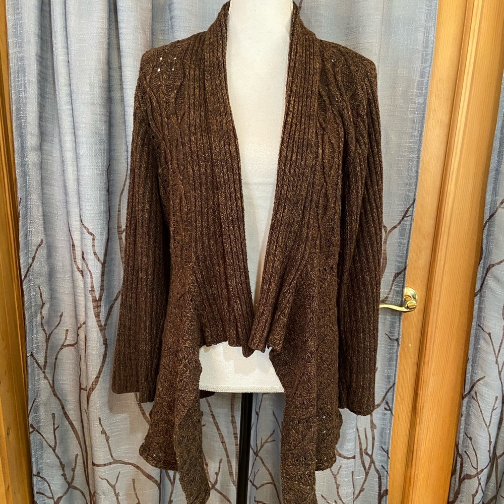 89th &Madison 1X waterfall open cardi brown beige
